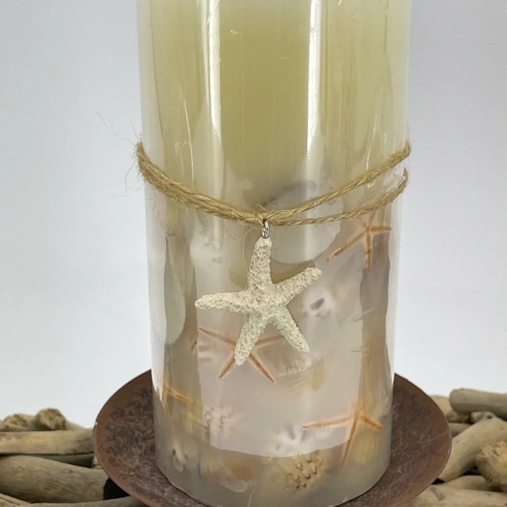 Driftwood Beach Beachy Rustic Seashell 2 Glass Globes 1 Candle 24”x3.5 Decor NWT - Picture 3 of 16